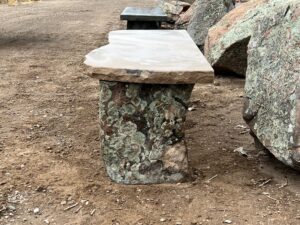 Buff Sandstone Bench<br> with Moss Rock Legs